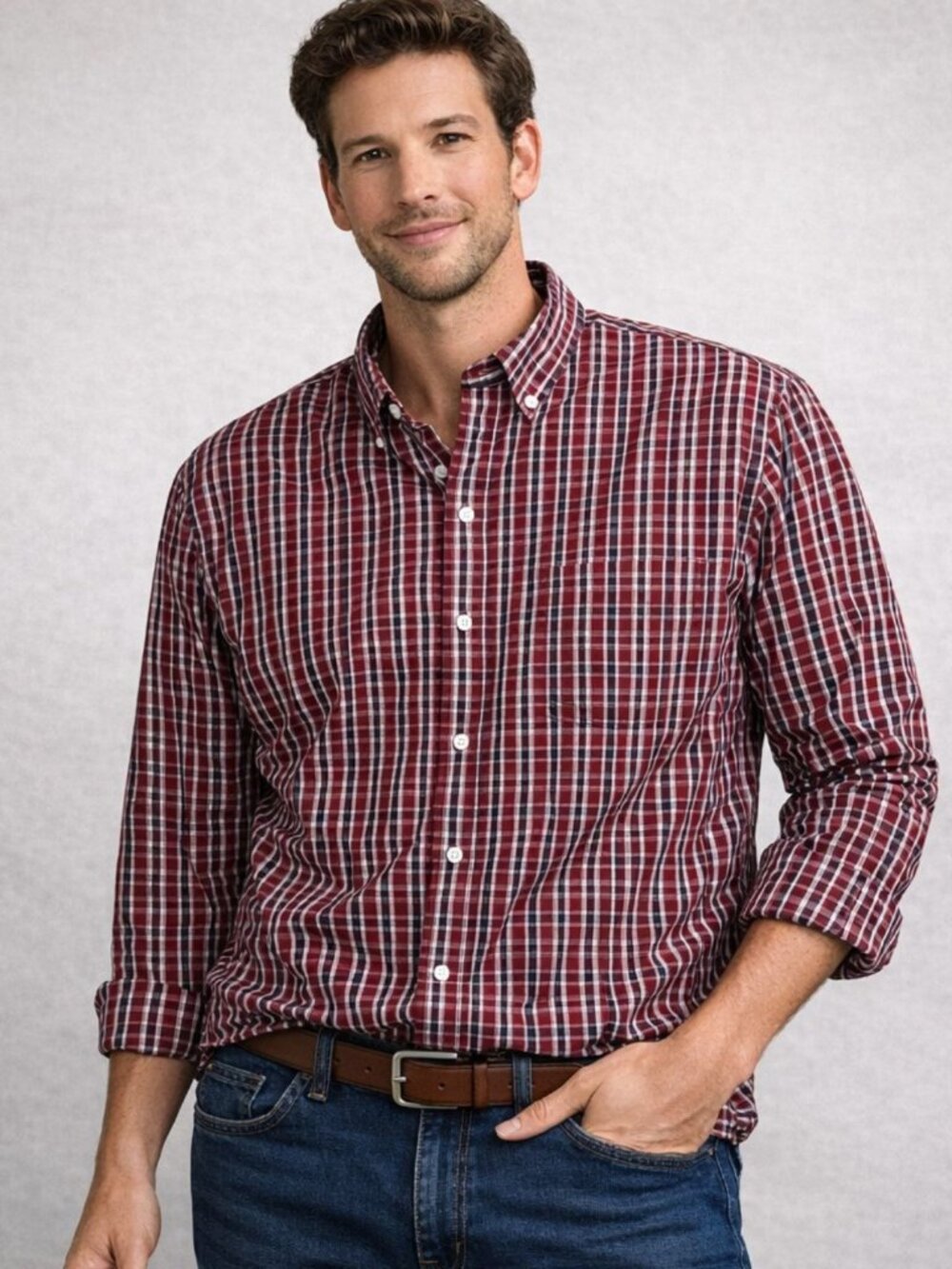 Duluth Trading Mens Wrinklefighter Shirt XL Tall Red Plaid Button Down Cotton